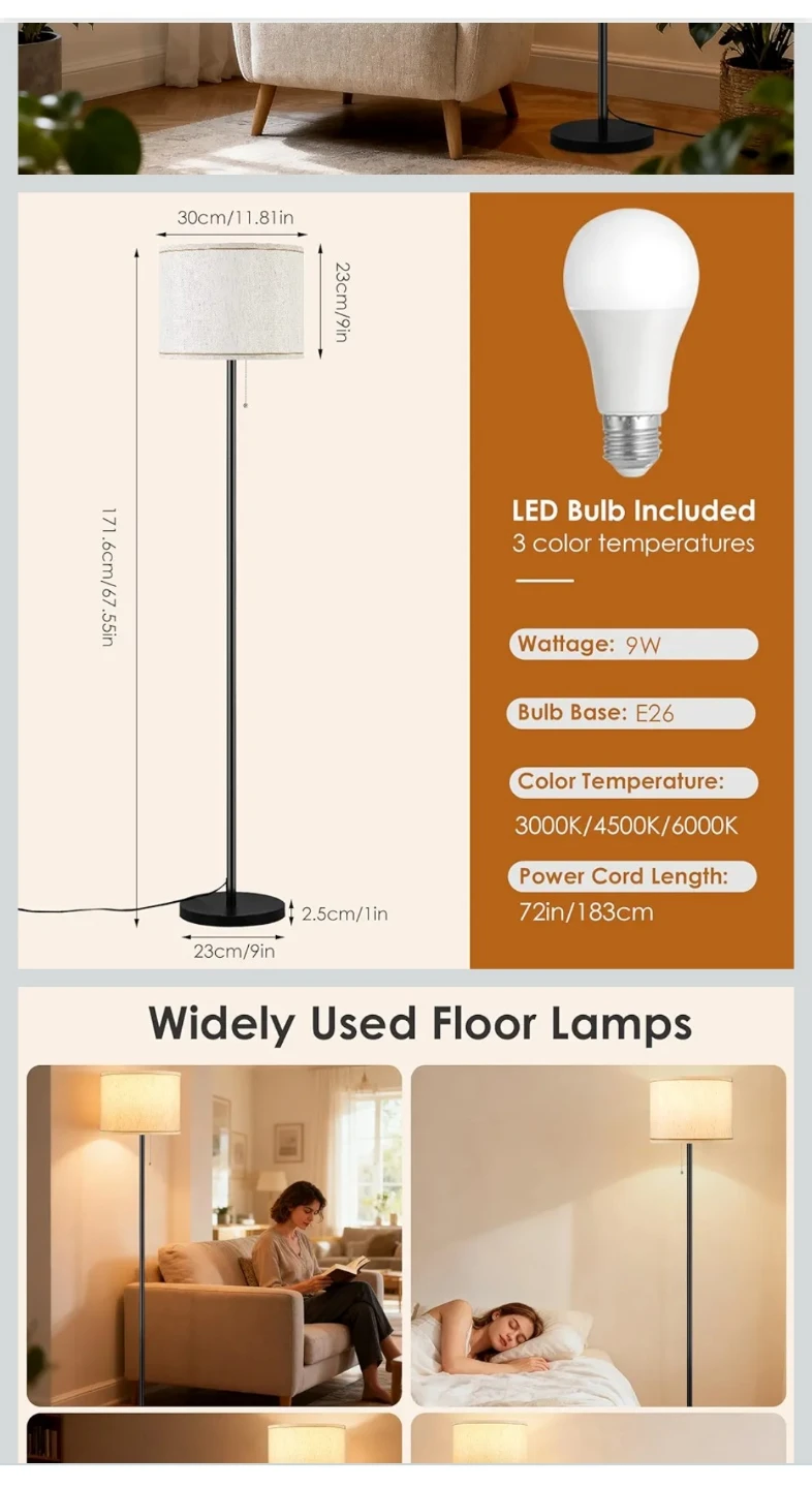 Black Standing Floor Lamp with LED Bulb - photo 4