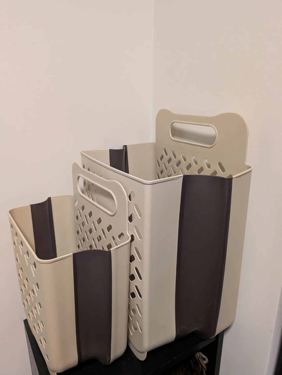 Set of 2 Collapsible Laundry Baskets - Beige and Brown