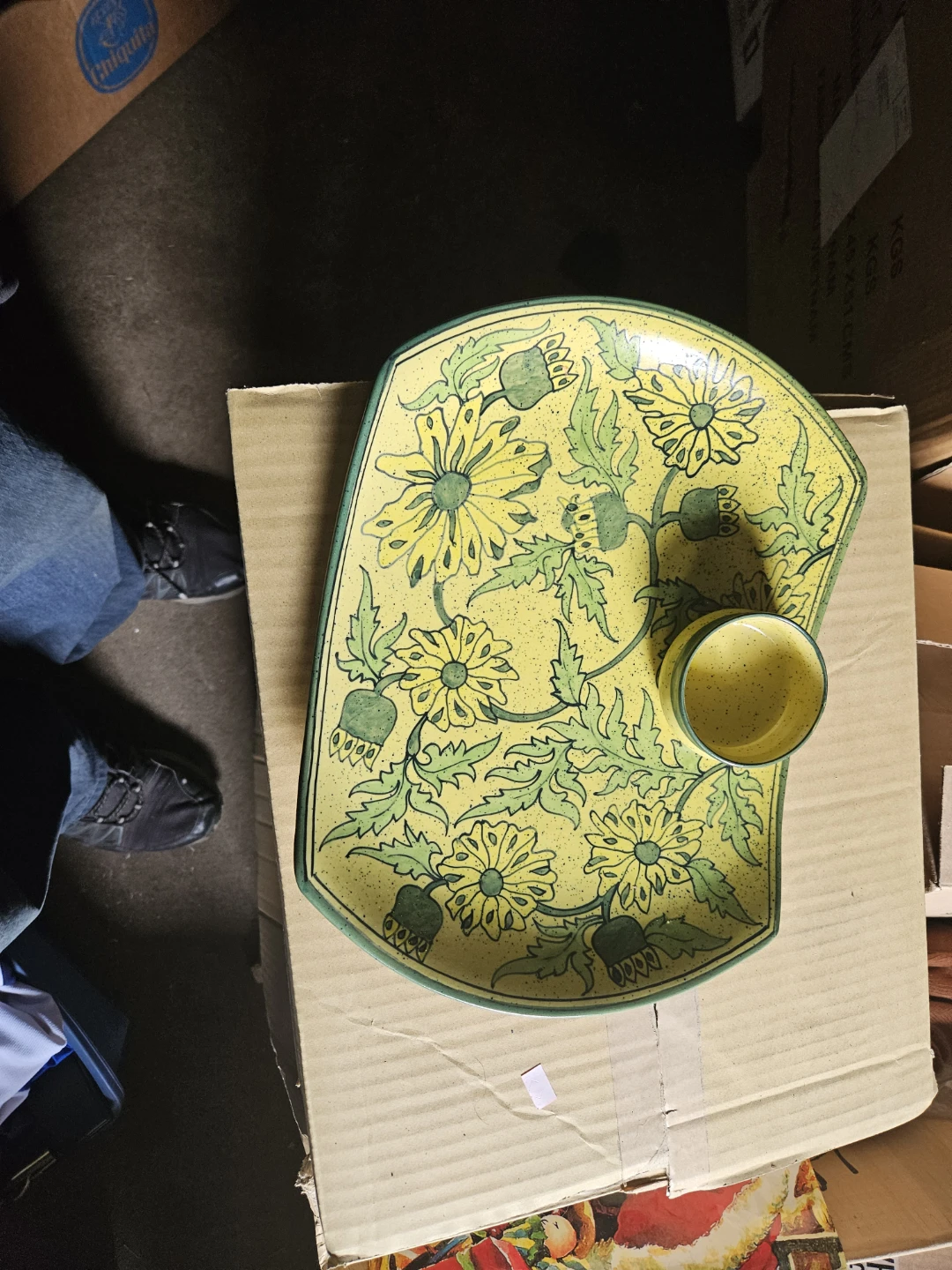 Yellow Floral Snack Plate with Dip Bowl - photo 2