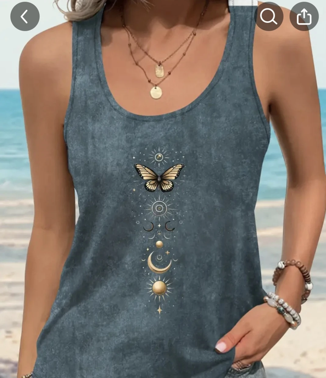 Women's Graphic Tank Top with Butterfly and Celestial Design
