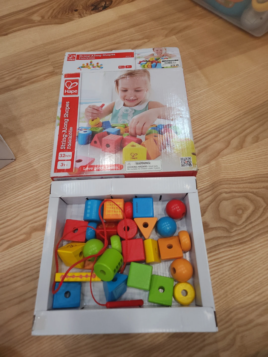 Hape String-Along Shapes Wooden Beads and Laces Toy (32 Pieces)