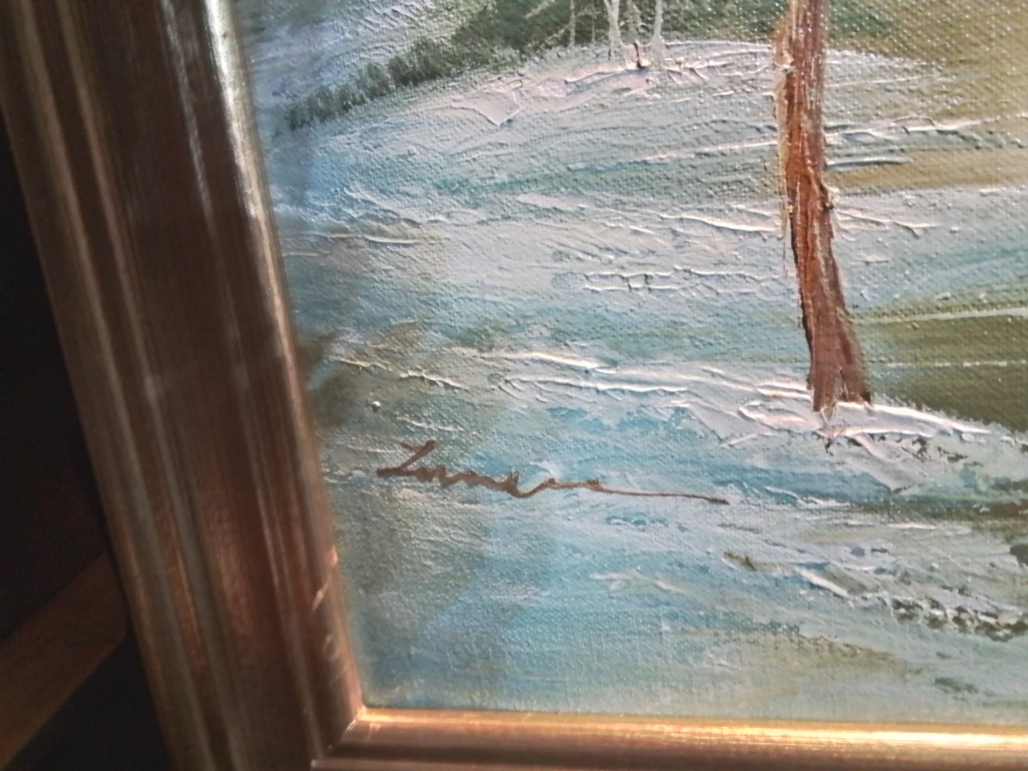 Original Signed Winter Landscape OOC Painting 23.25x19.5" - photo 2