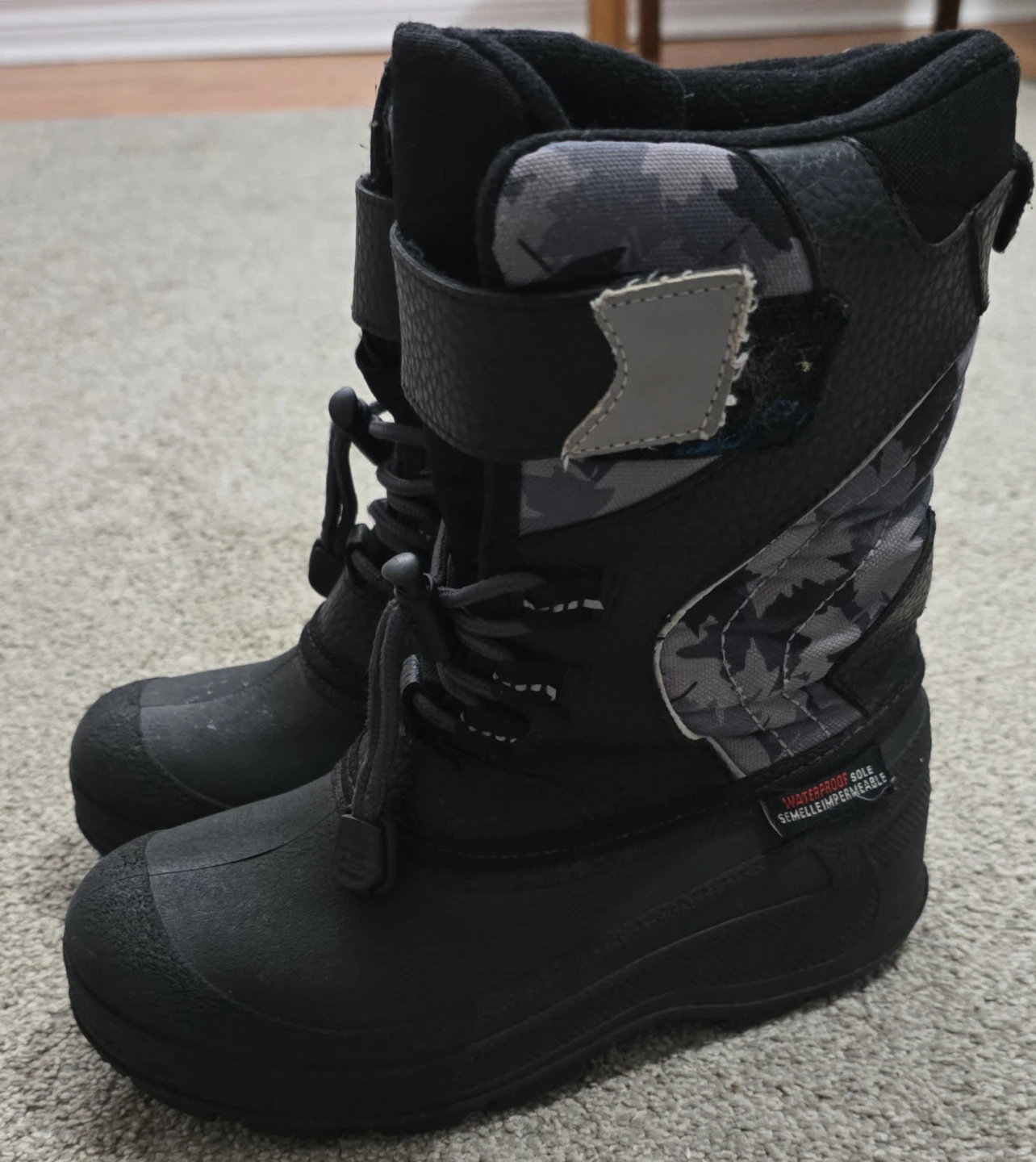 Kids' Black Camo Snow Boots