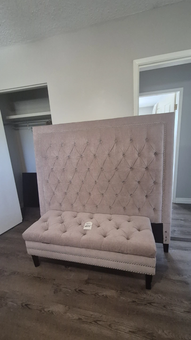 Pink Tufted Headboard and Bench Set