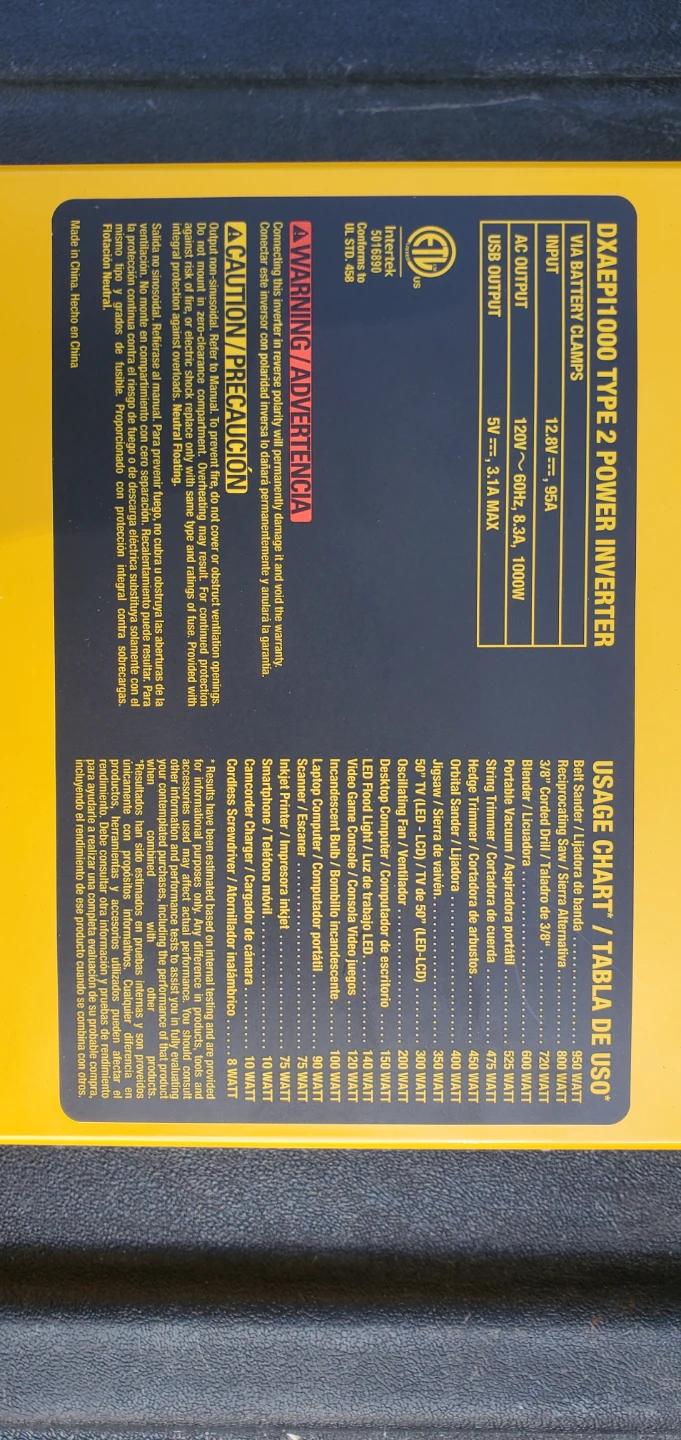 DEWALT 1000 Watt Power Inverter NEW - photo 3