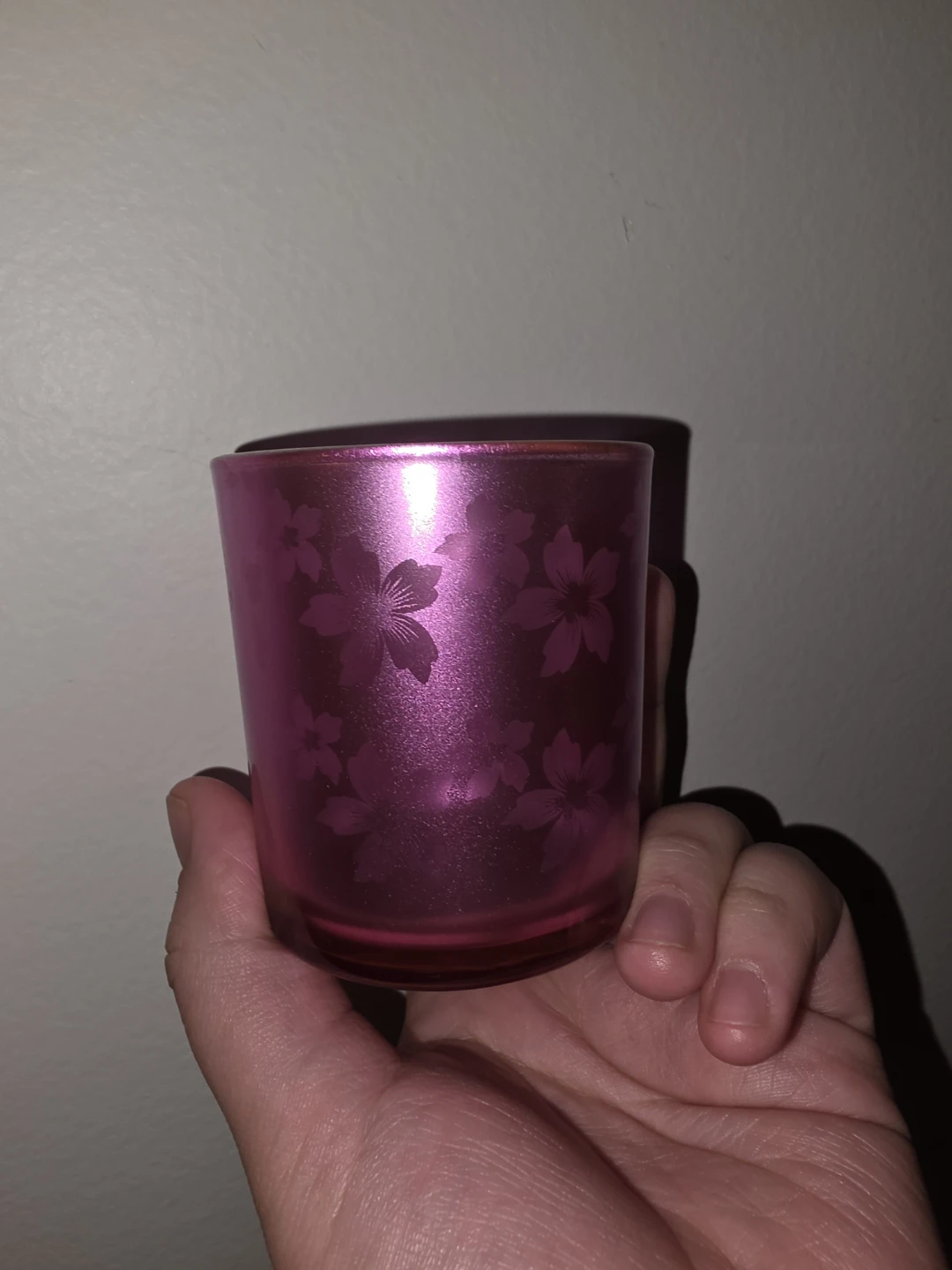 Set of 3 Purple Floral Glass Candle Holders - photo 3