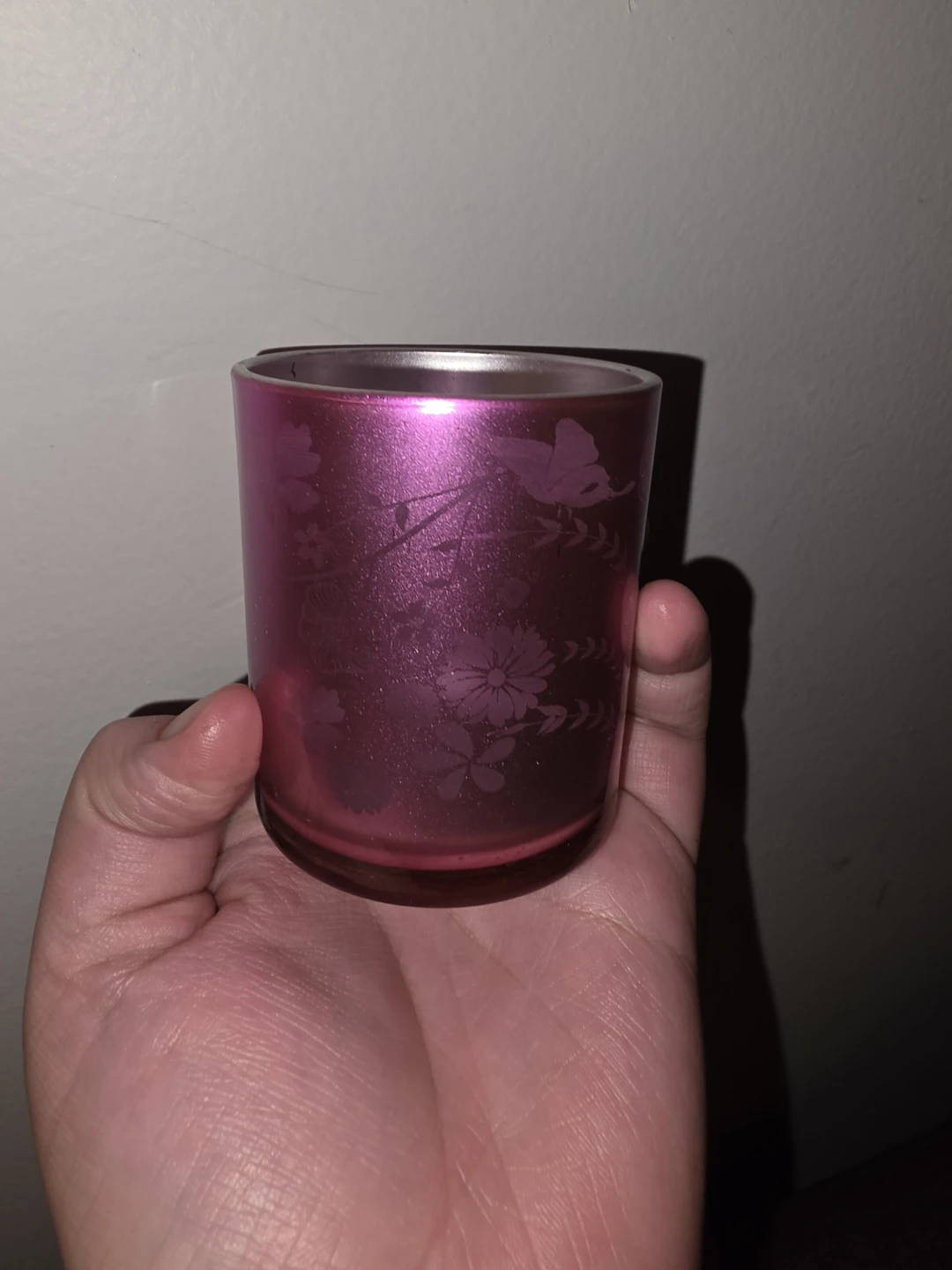 Set of 3 Purple Floral Glass Candle Holders - photo 4