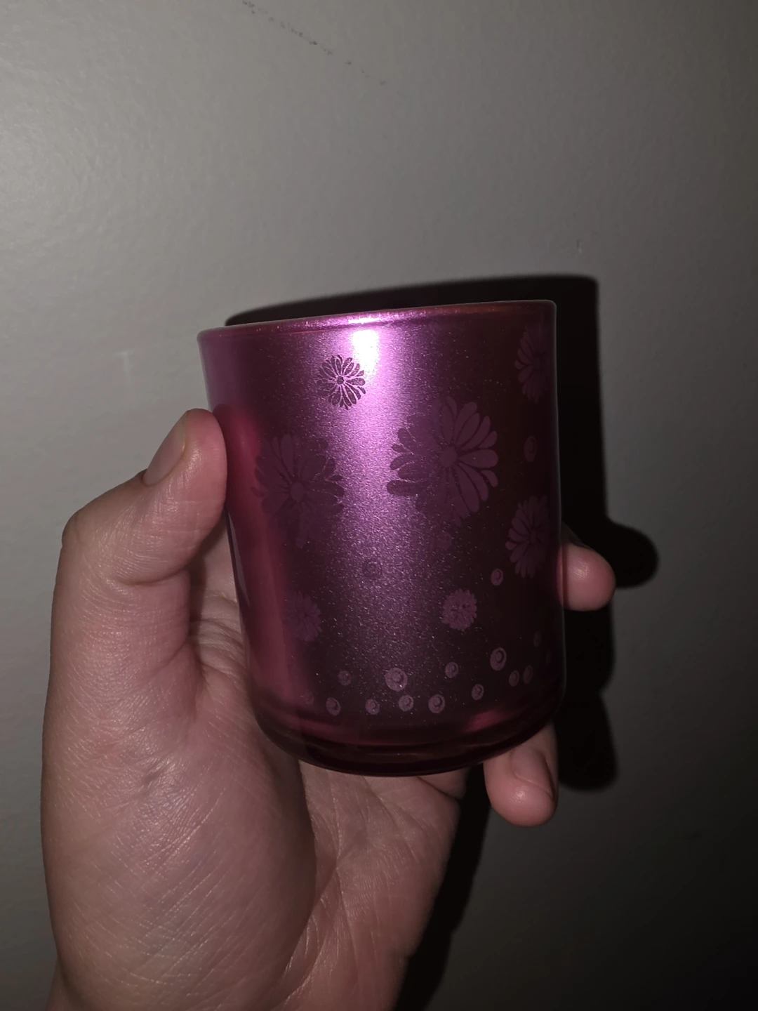 Set of 3 Purple Floral Glass Candle Holders - photo 5