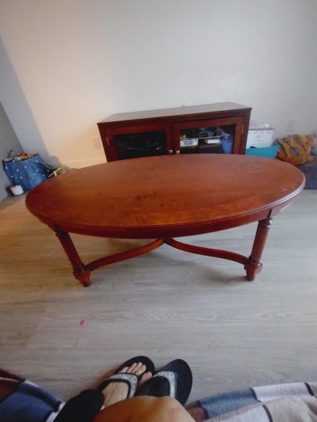 Elegant Oval Wooden Coffee Table with Matching Storage Cabinet - photo 3