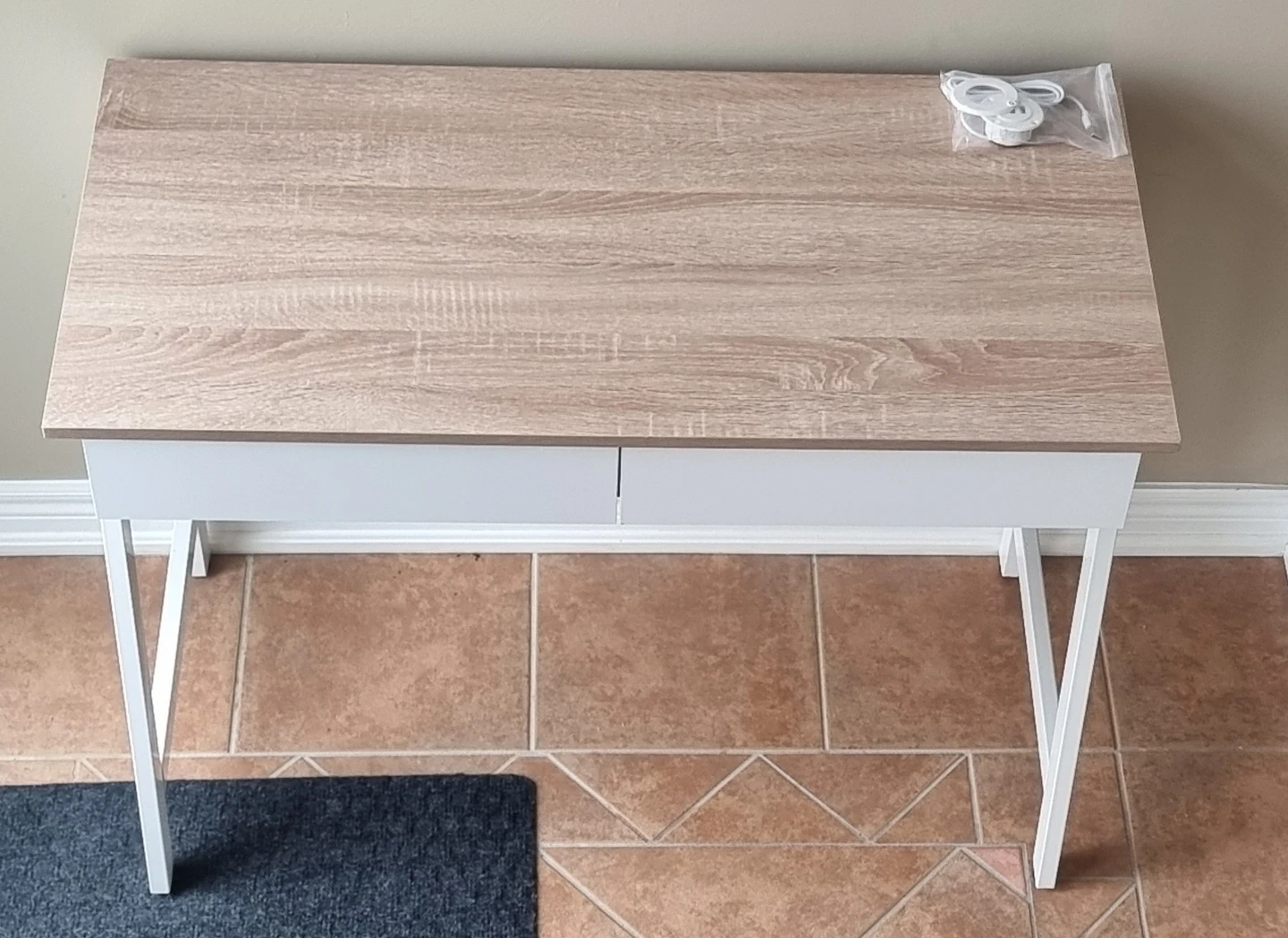 Wood and White Desk with Two Drawers