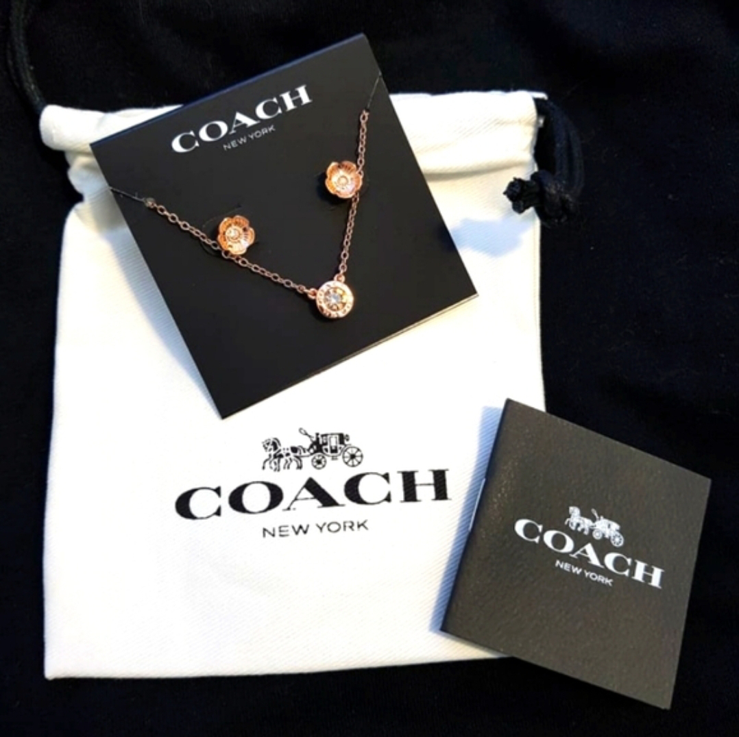 Coach Rose Gold Flower Necklace and Earrings Set