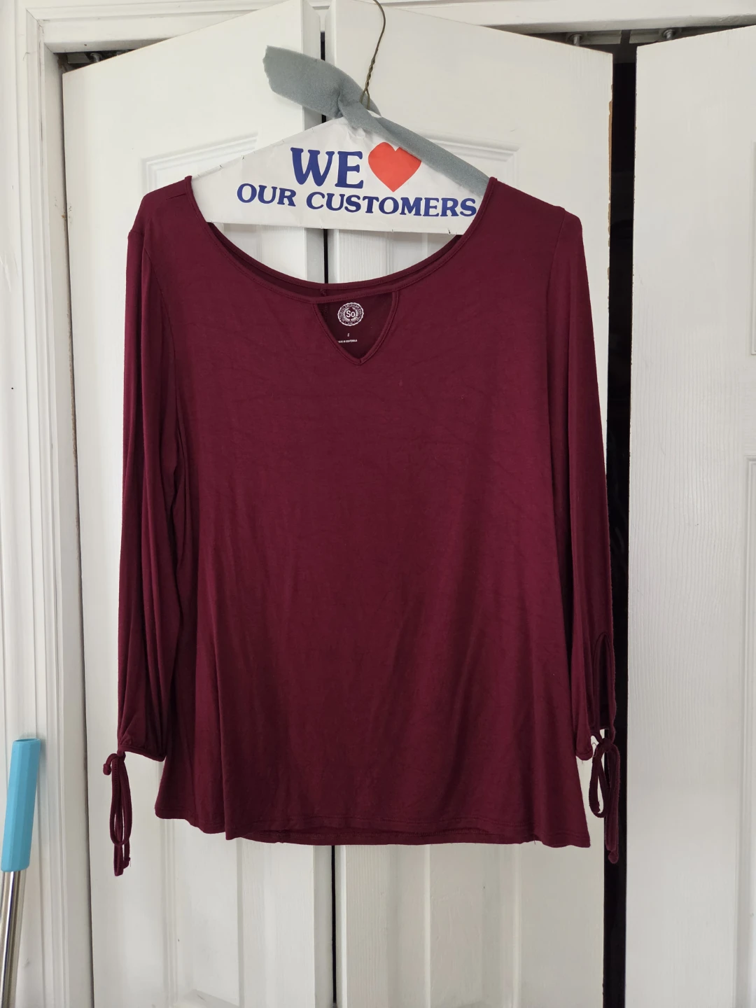 SO Burgundy Long Sleeve Tie-Sleeve Top - Size S