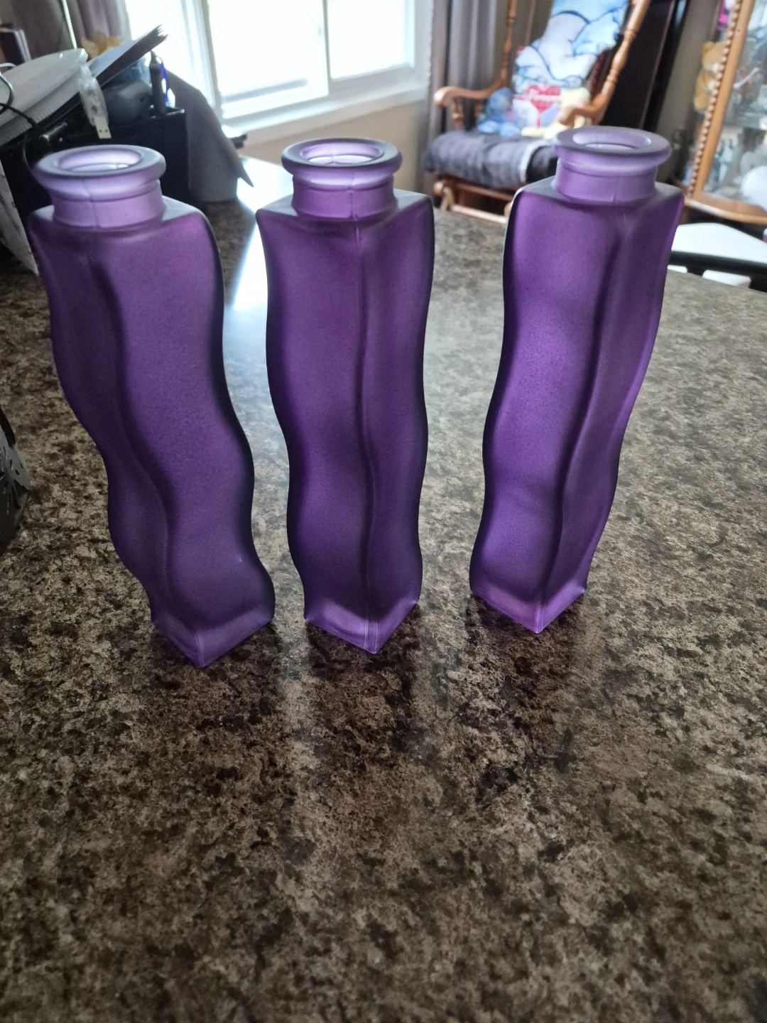 Set of 3 Purple Frosted Glass Vases