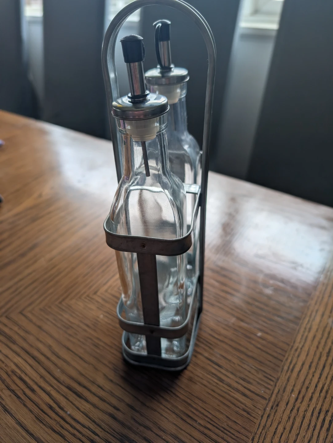 Glass Oil and Vinegar Dispenser Set with Metal Caddy - photo 2