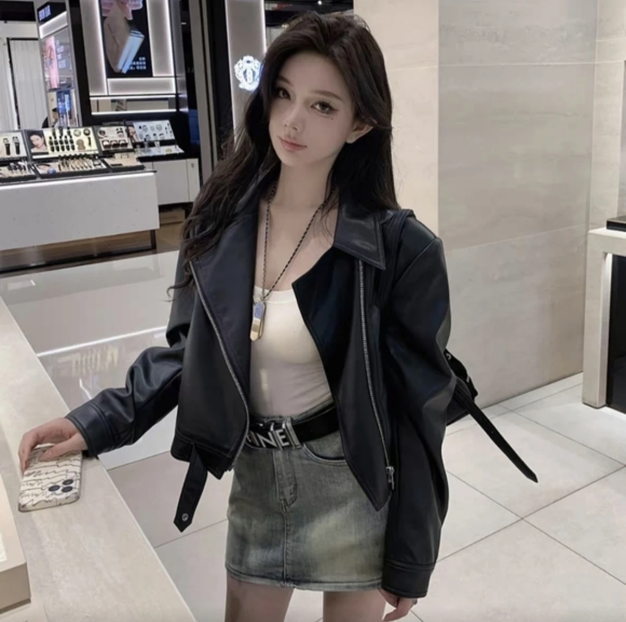 Cropped Faux Leather Jacket - photo 2