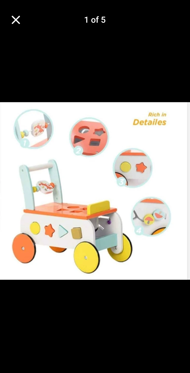 Labebe Baby Walker - 2 in 1 Wooden Push Toy in Orange