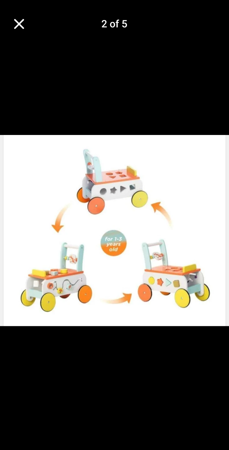 Labebe Baby Walker - 2 in 1 Wooden Push Toy in Orange - photo 2