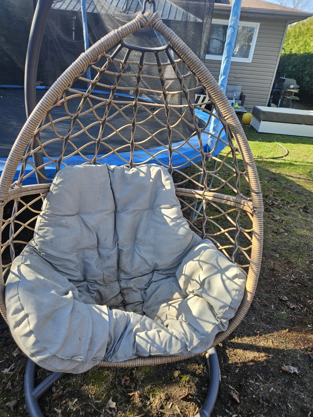 Hanging Rattan Egg Chair with Grey Cushion - photo 2