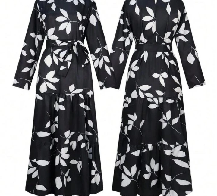 Black and White Leaf Print Maxi Dress - photo 2