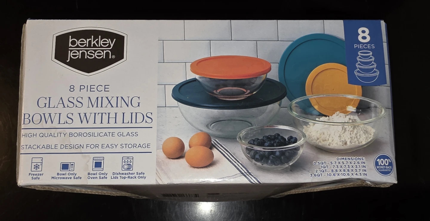 Berkley Jensen 8 Piece Glass Mixing Bowls with Lids