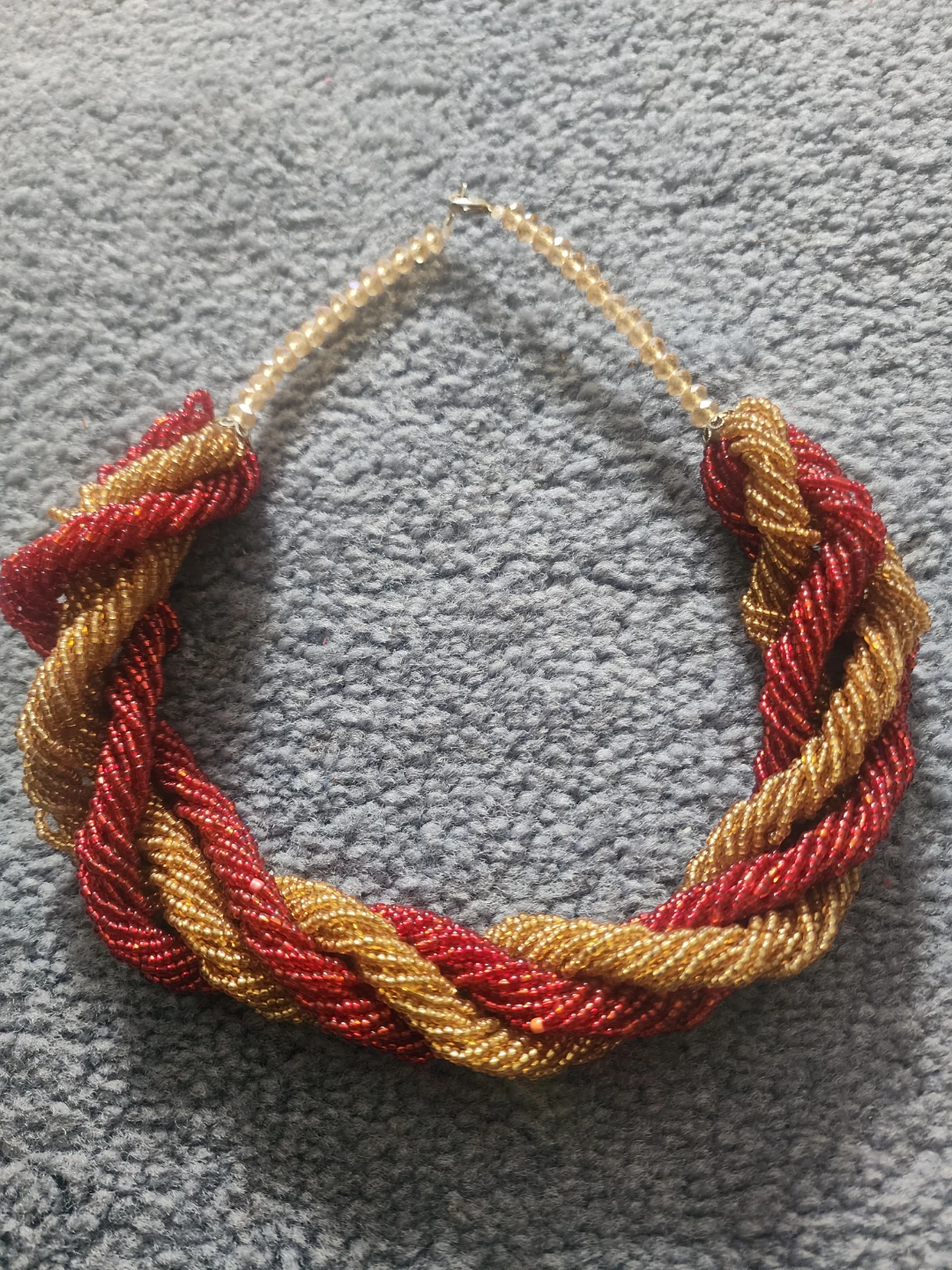 Twisted Beaded Necklace - Red and Gold