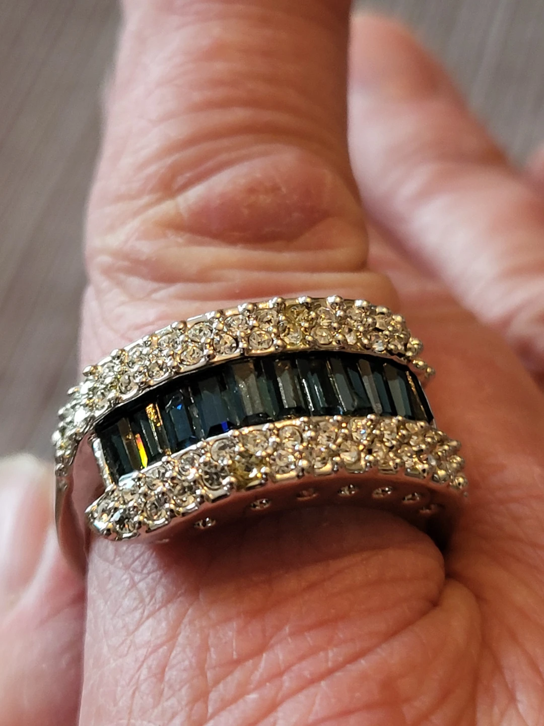 Sparkly Cocktail Ring with Blue Baguette Stones