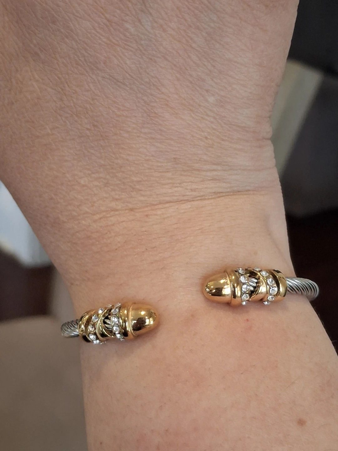 Gold Tone & Crystal Cable Bangle Bracelet - photo 3