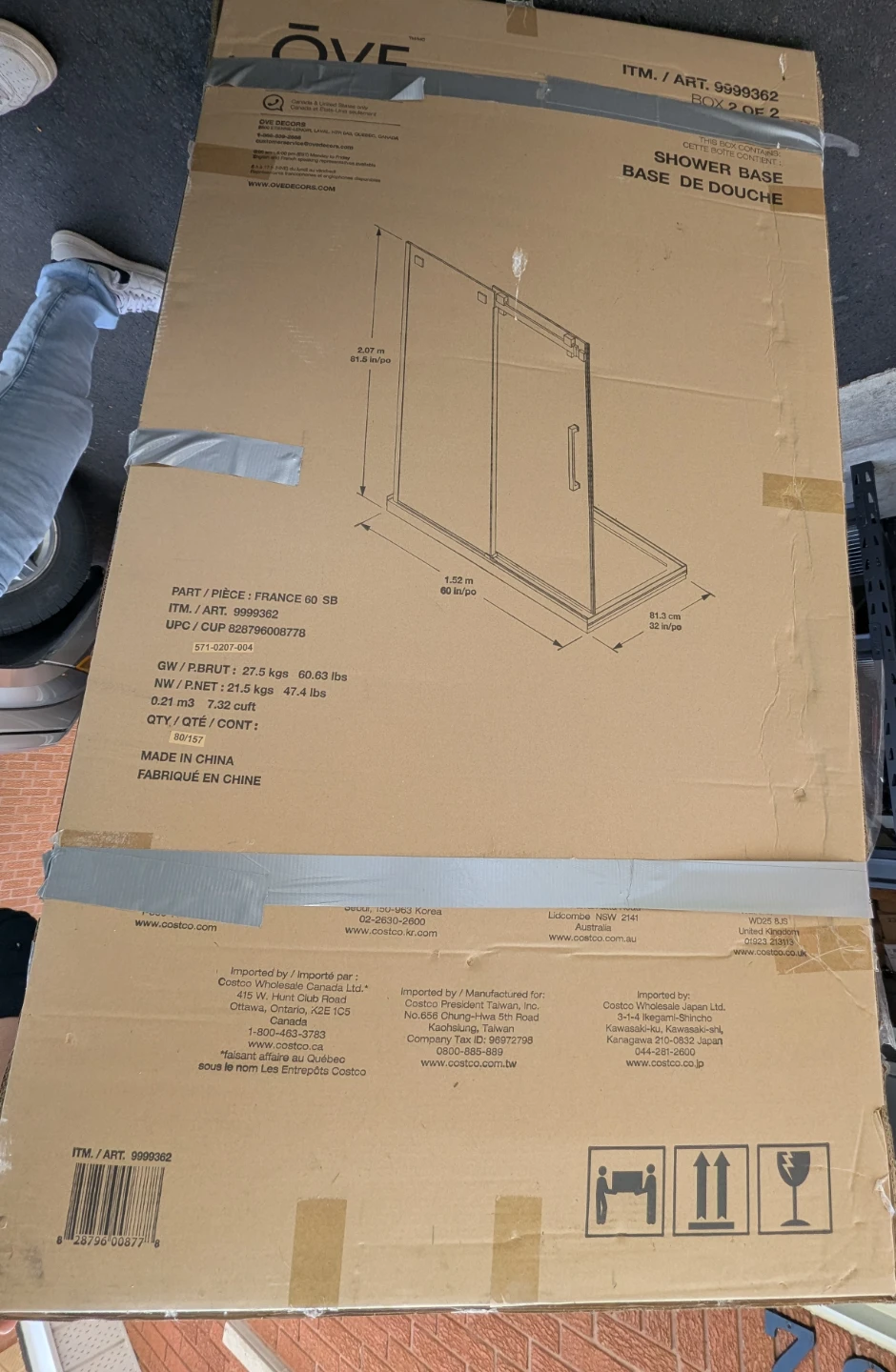 OVE 999362 Shower Kit (base, glass door and hardware)