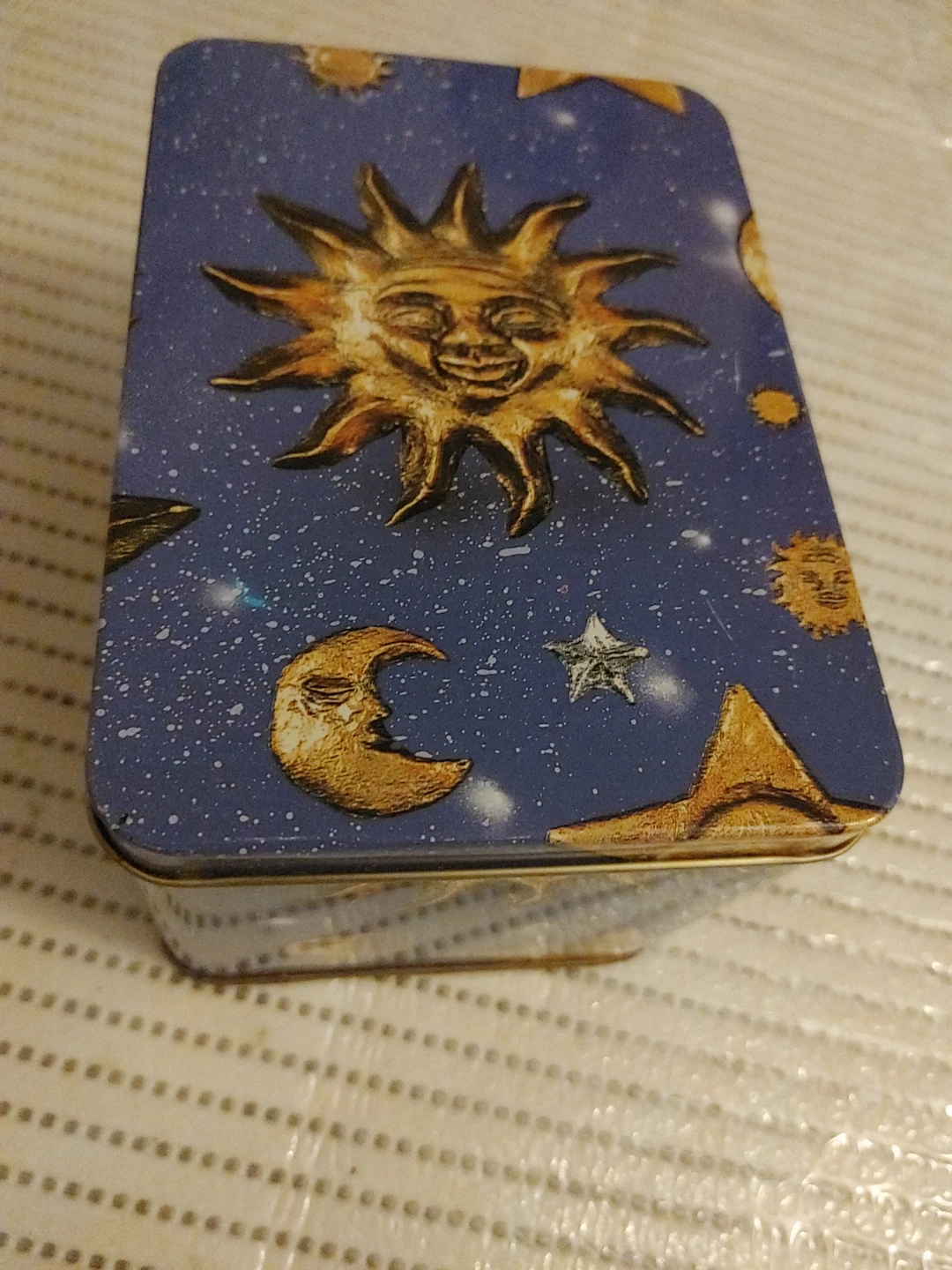 Decorative Tin Box with Sun and Moon Design