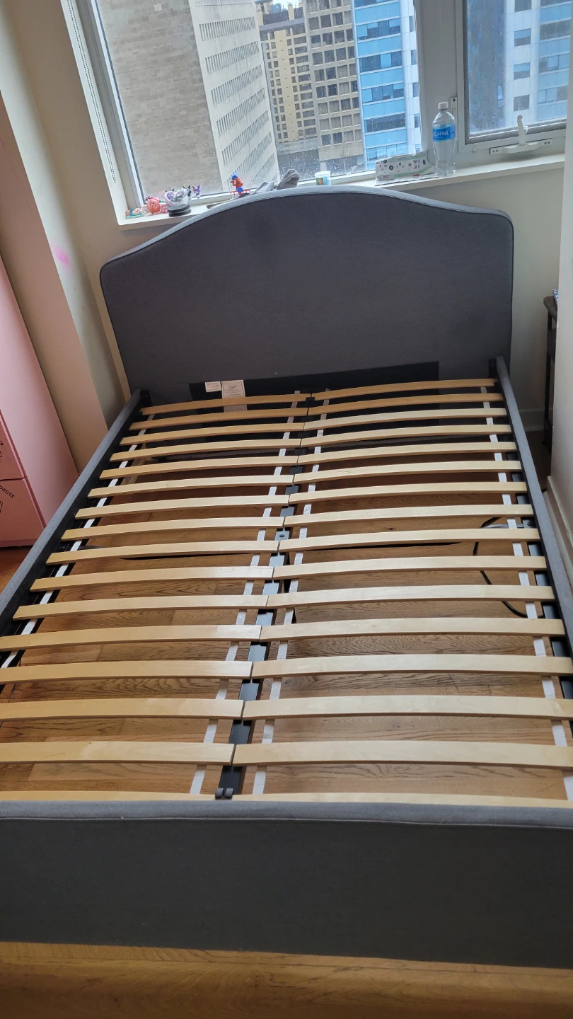 Grey Upholstered Bed Frame with Slats
