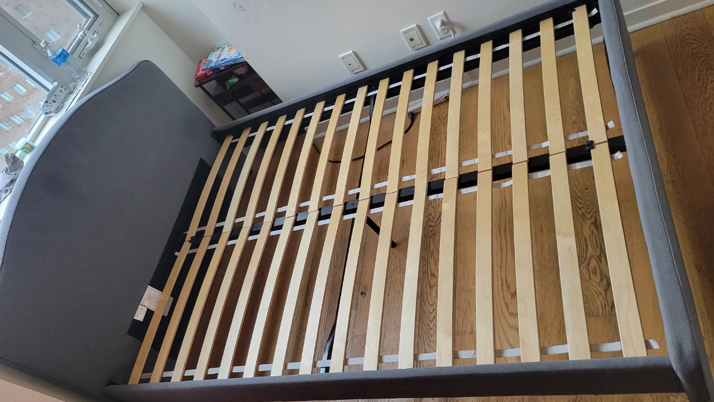Grey Upholstered Bed Frame with Slats - photo 3