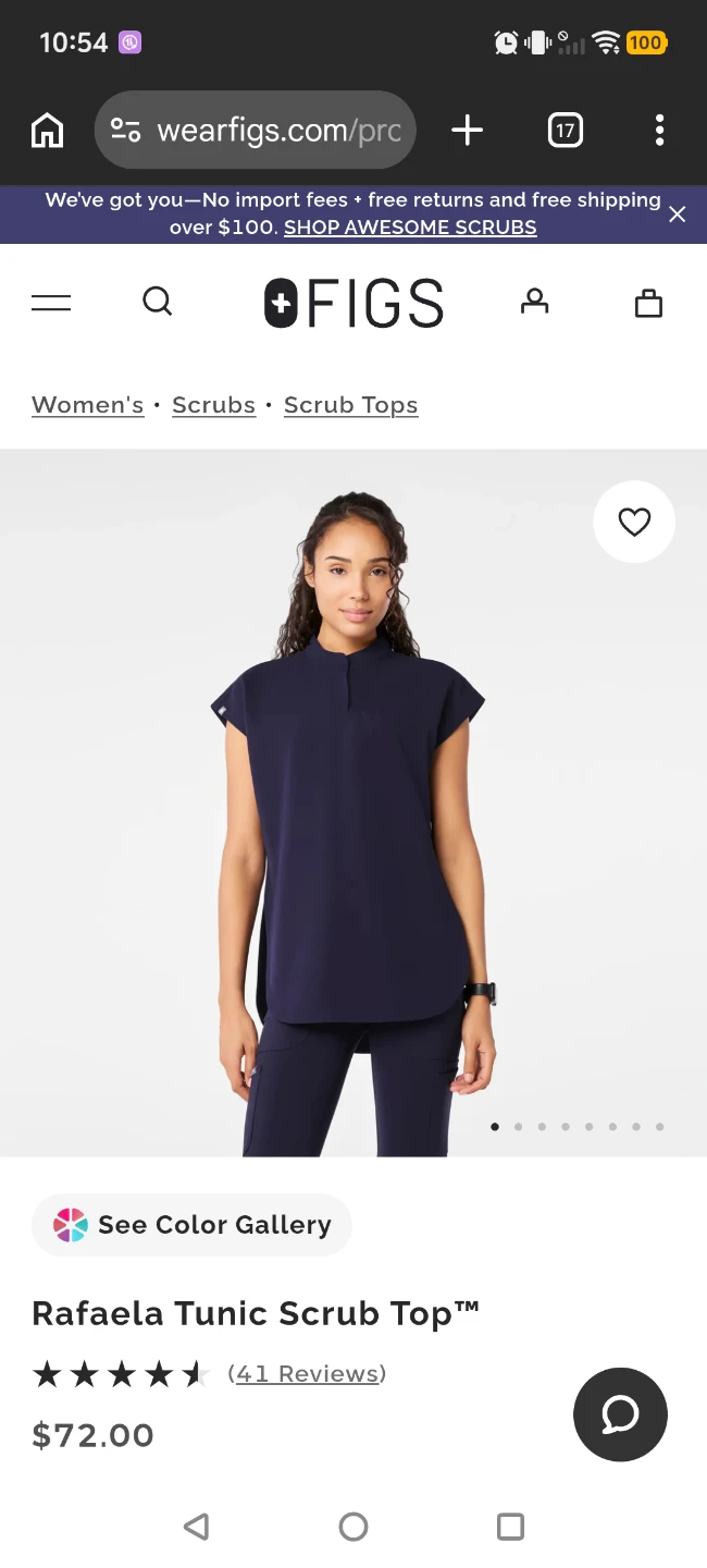 FIGS Rafaela Tunic Scrub Top - Navy - Medium