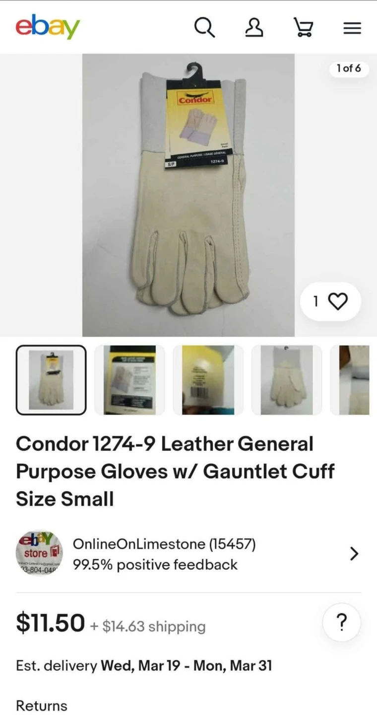 (New )Condor 1274-9 Leather General Purpose Gloves w/ ... - photo 2