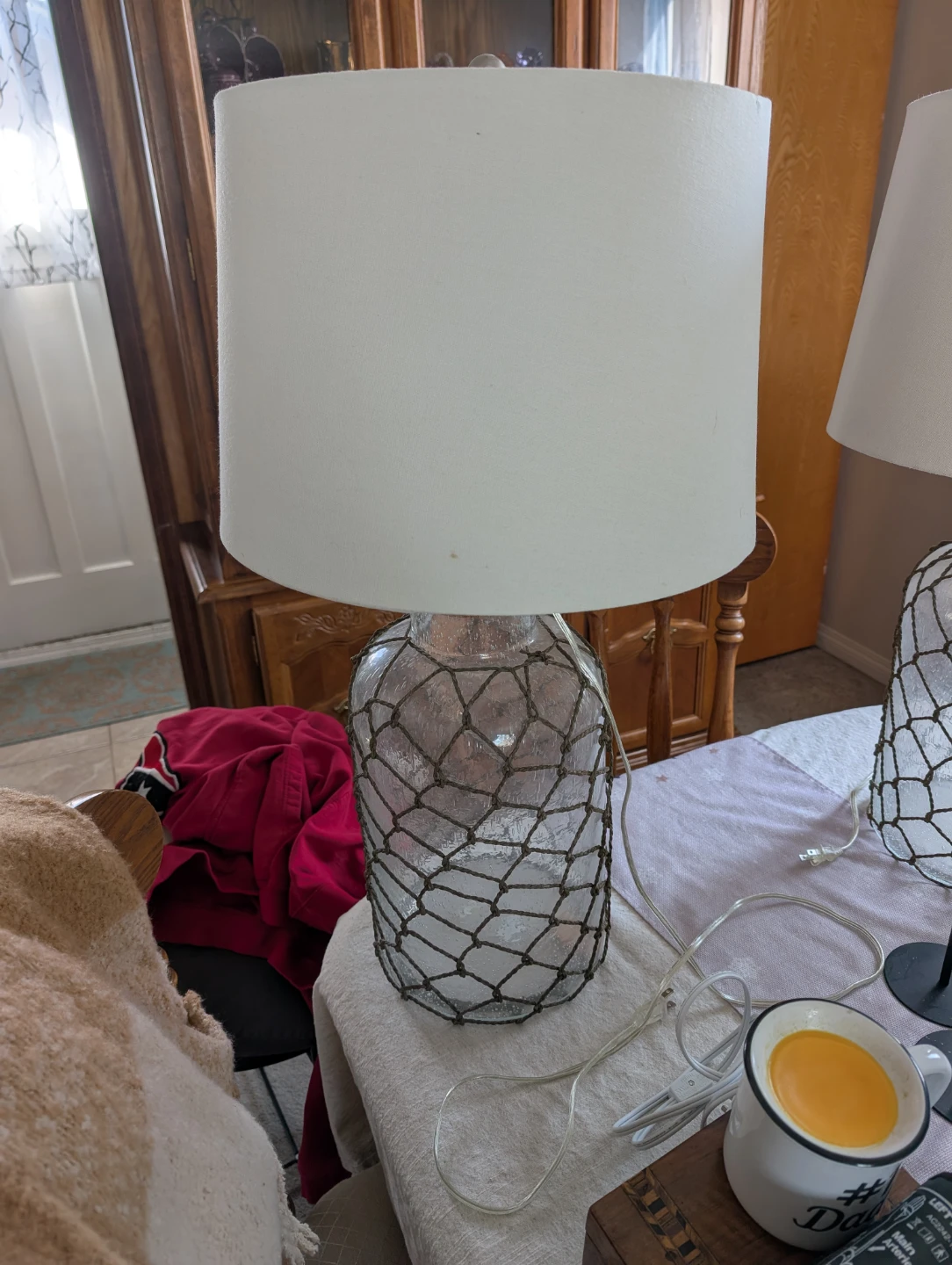 Glass Bottle Lamp with Nautical Netting - photo 2
