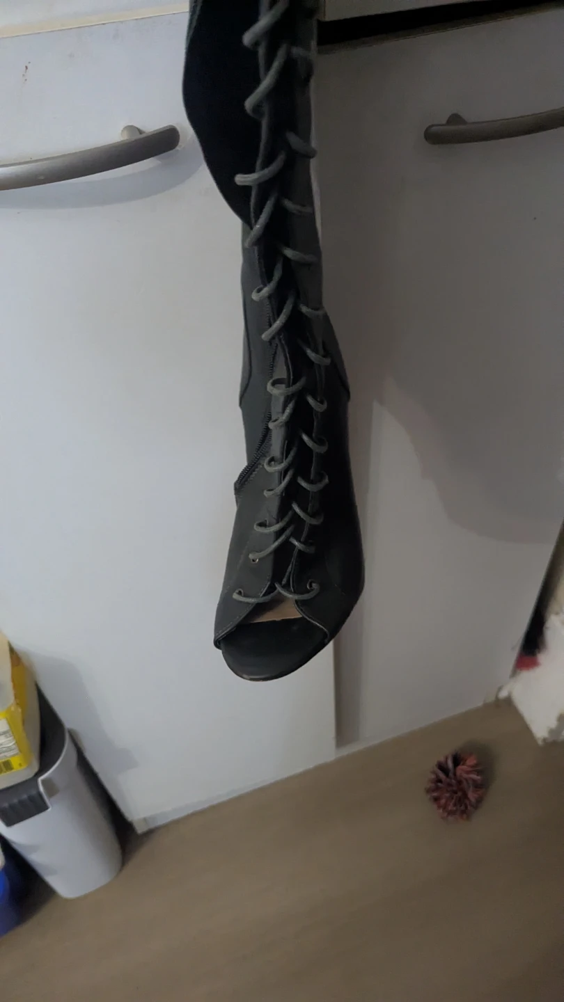 Brand new.. worn once Black Lace-Up Thigh-High Peep-Toe Heels