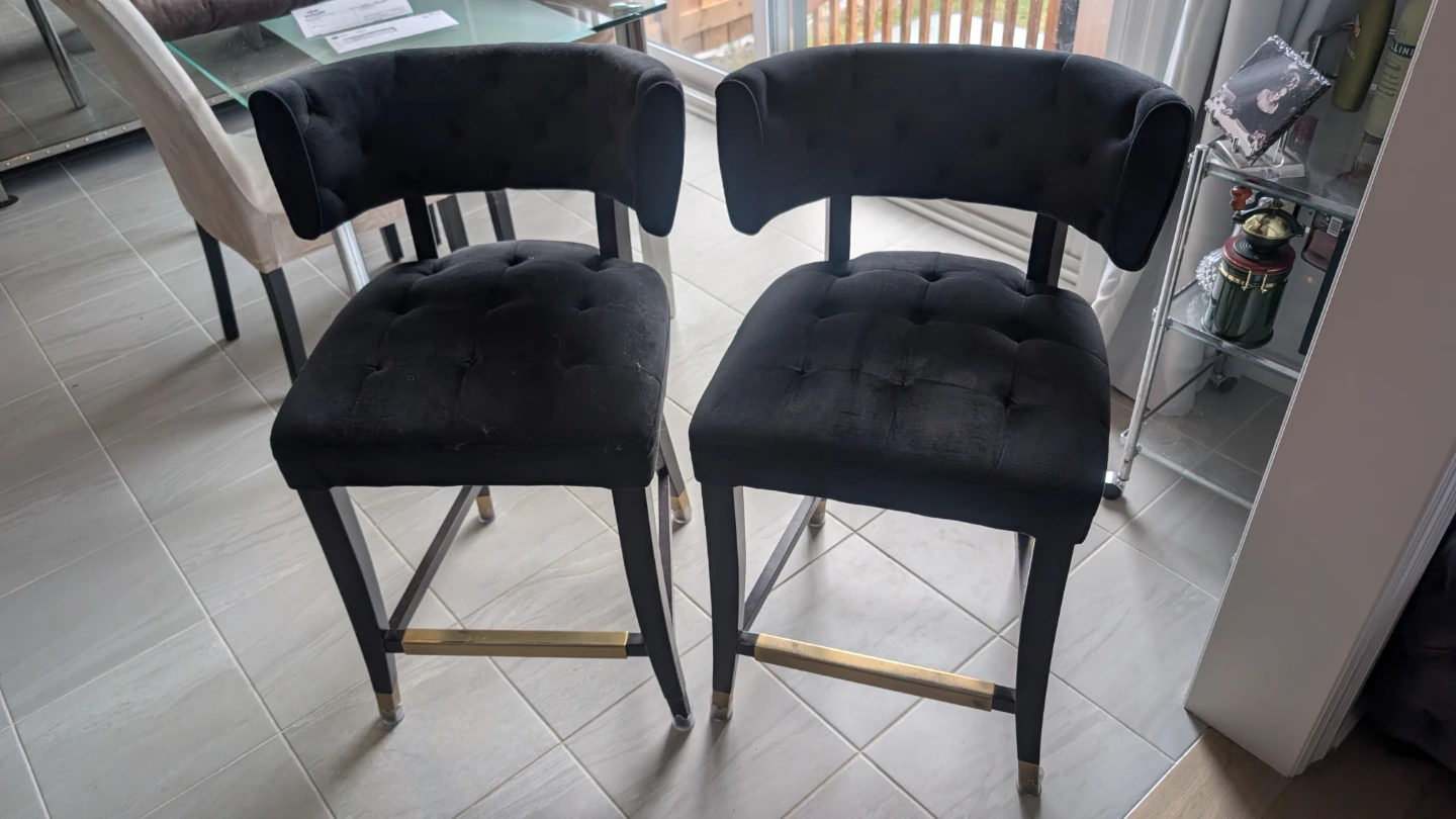 Black Velvet Tufted Bar Stools (Set of 2)
