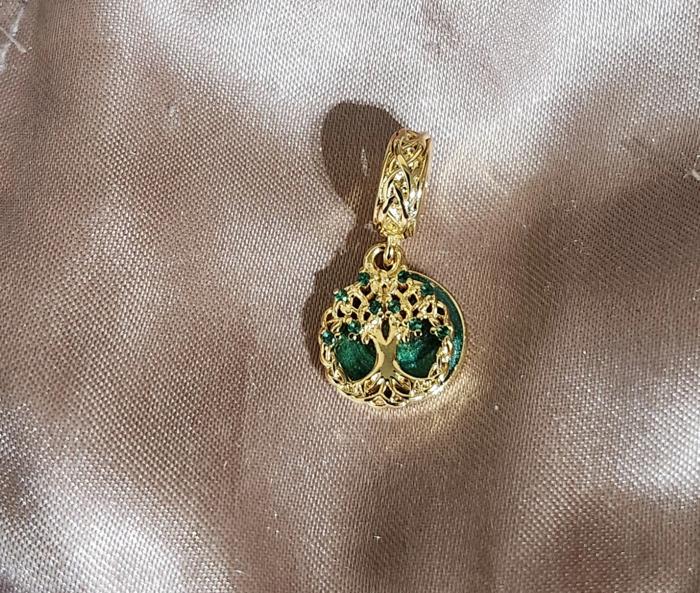 Gold Tree of Life Charm with Green Enamel