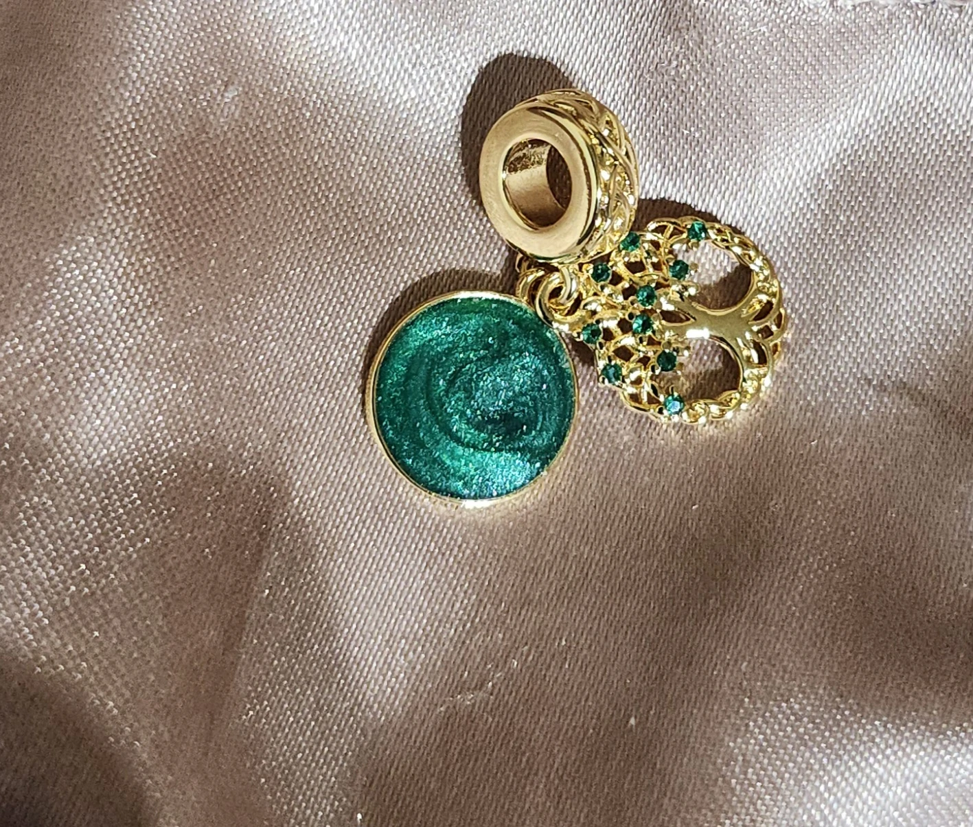 Gold Tree of Life Charm with Green Enamel - photo 2