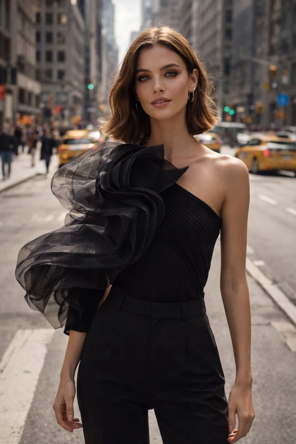 ZARA One-Shoulder Top with Dramatic Ruffle Sleeve