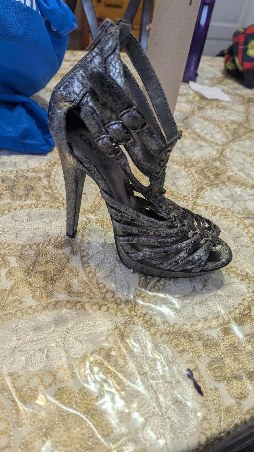 Couture Metallic Strappy Heels