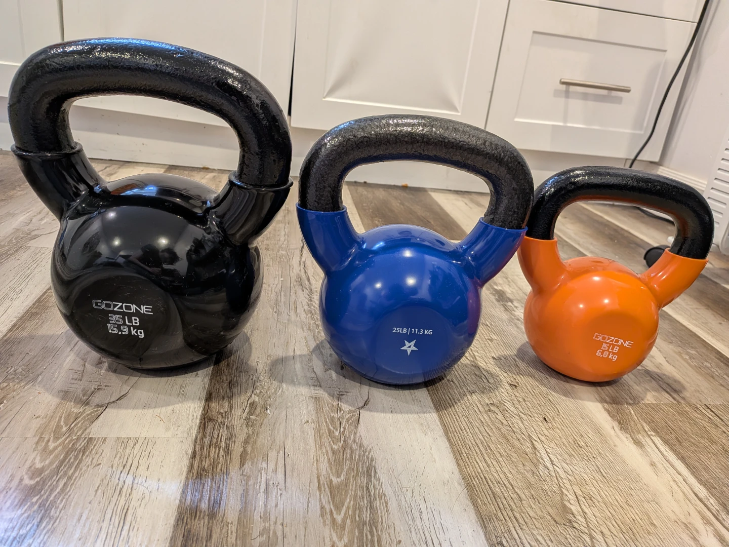 Kettlebells (35lb, 25lb, 15lb)