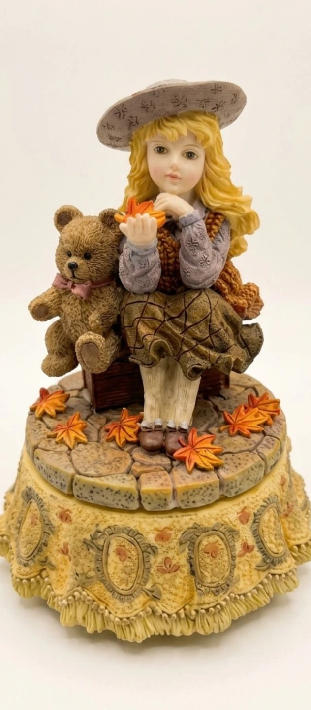 Girl and Teddy Bear Autumn Figurine
