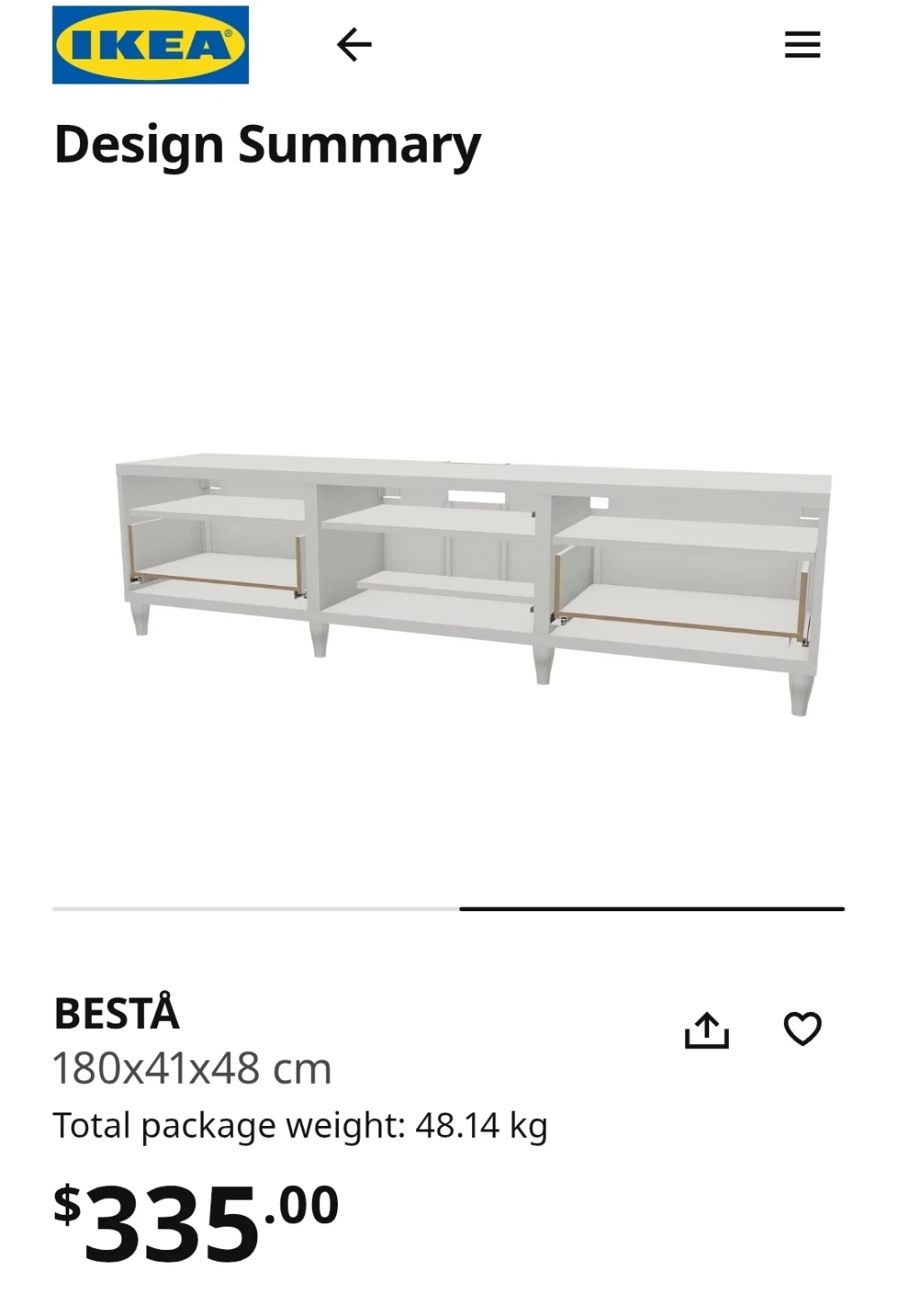 IKEA BESTÅ TV Stand White 180x41x48 cm
