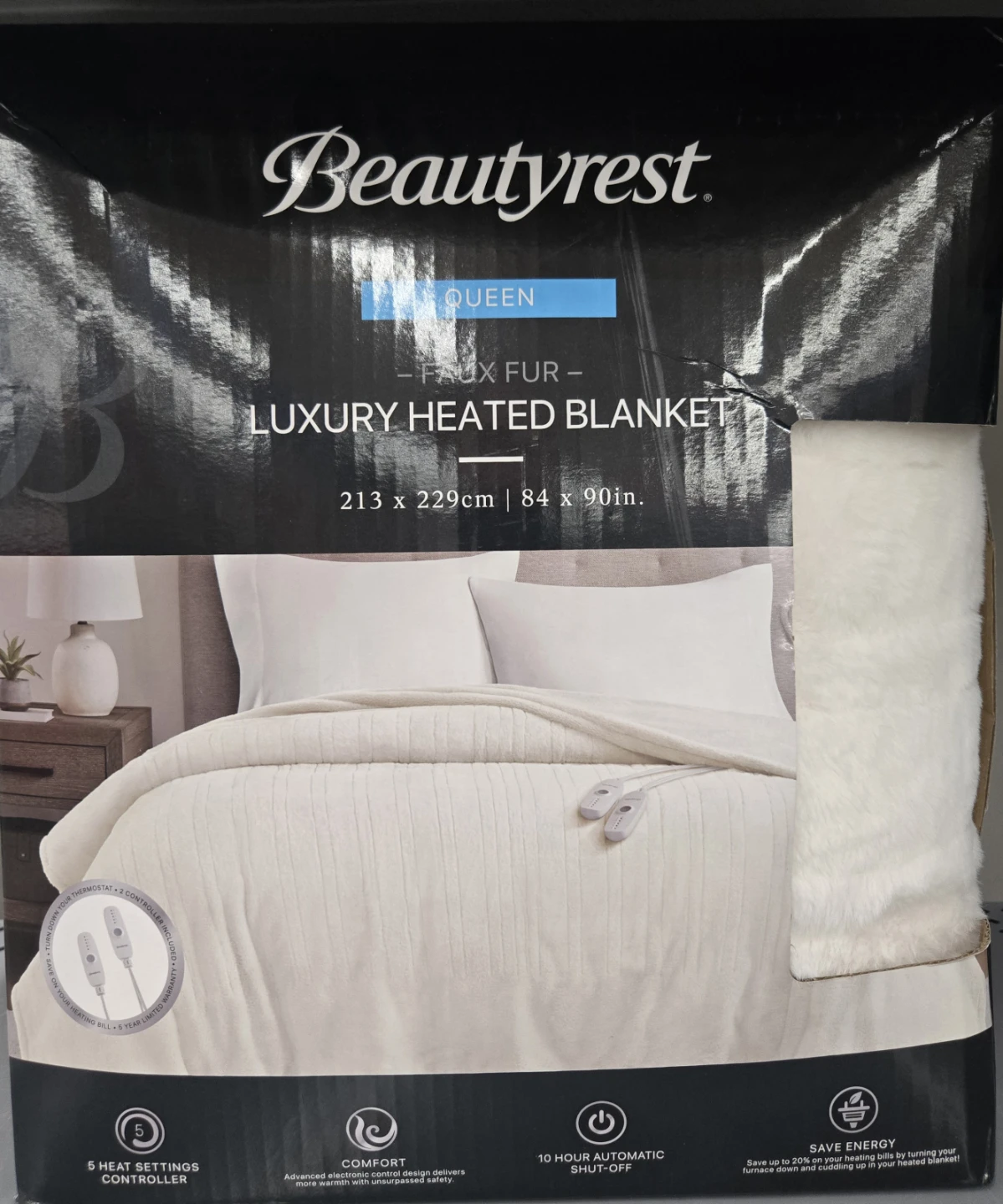 Beautyrest Queen Faux Fur Luxury Heated Blanket 84" x 90"