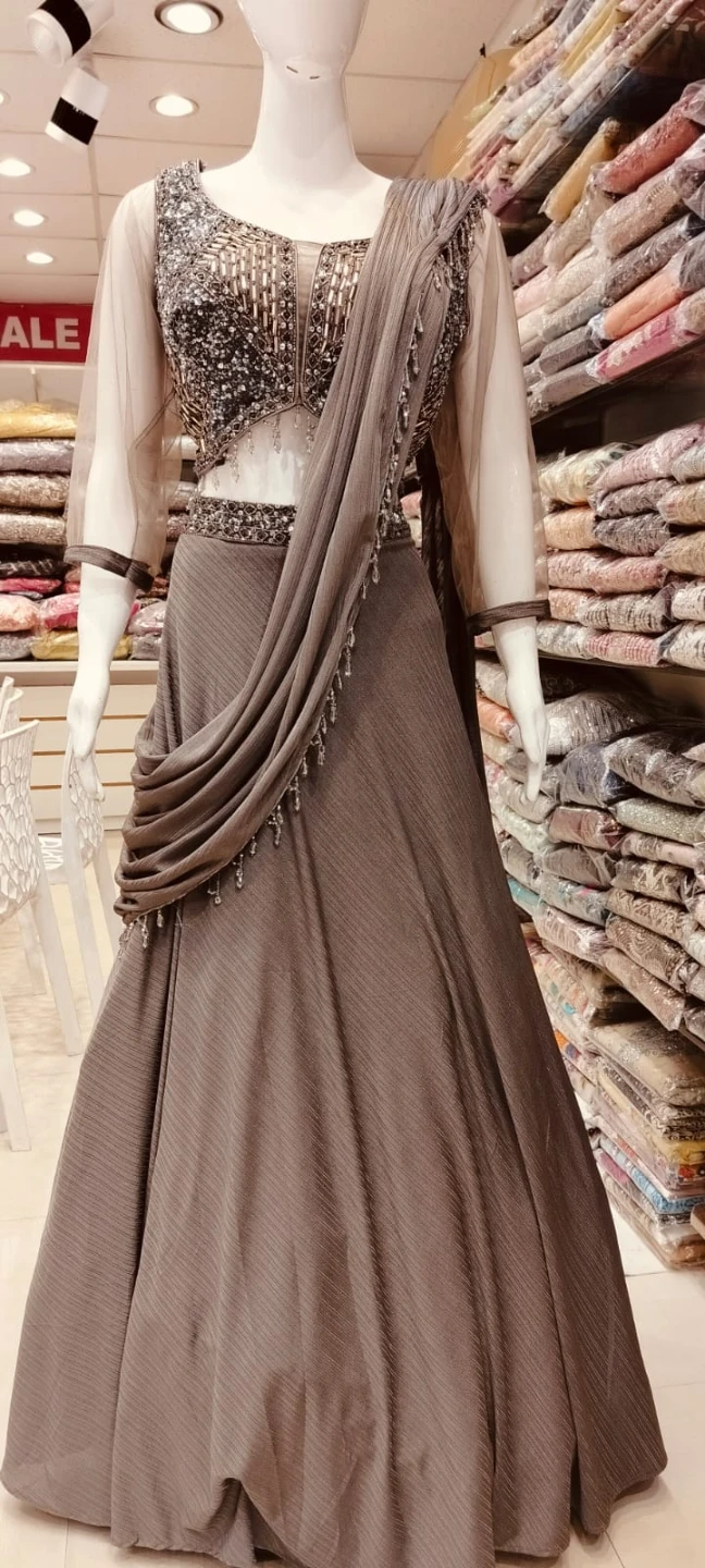 Grey Embellished Lehenga Choli with Dupatta