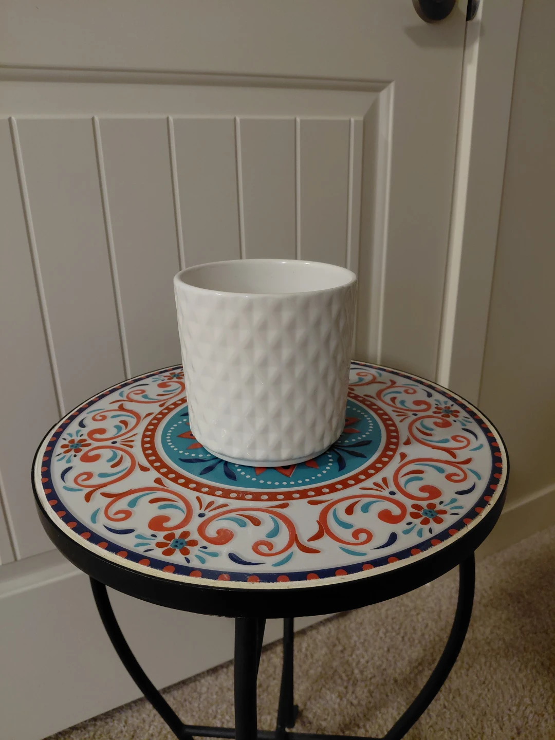 White Embossed Ceramic Pot