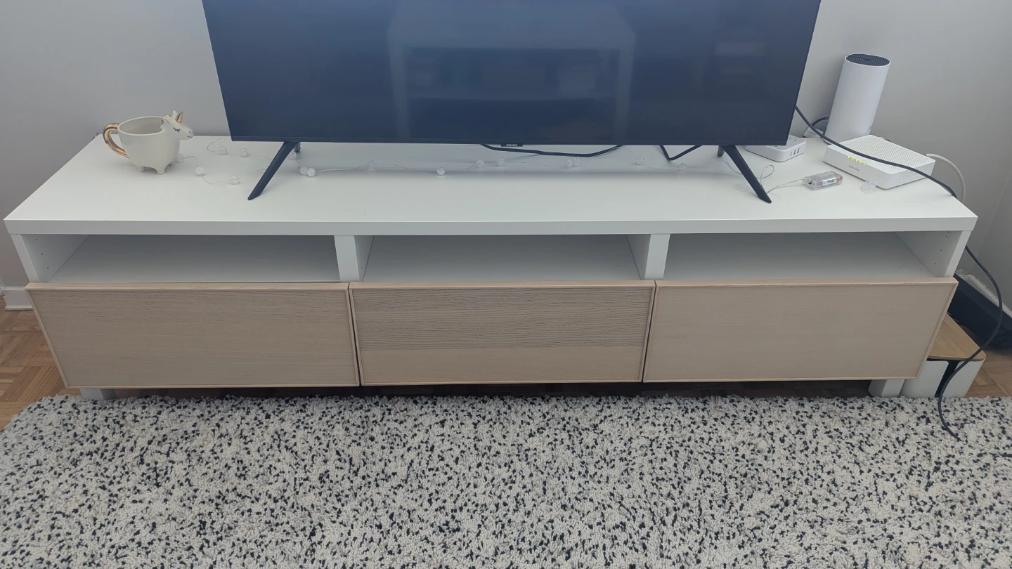 White TV Stand with 3 Drawers