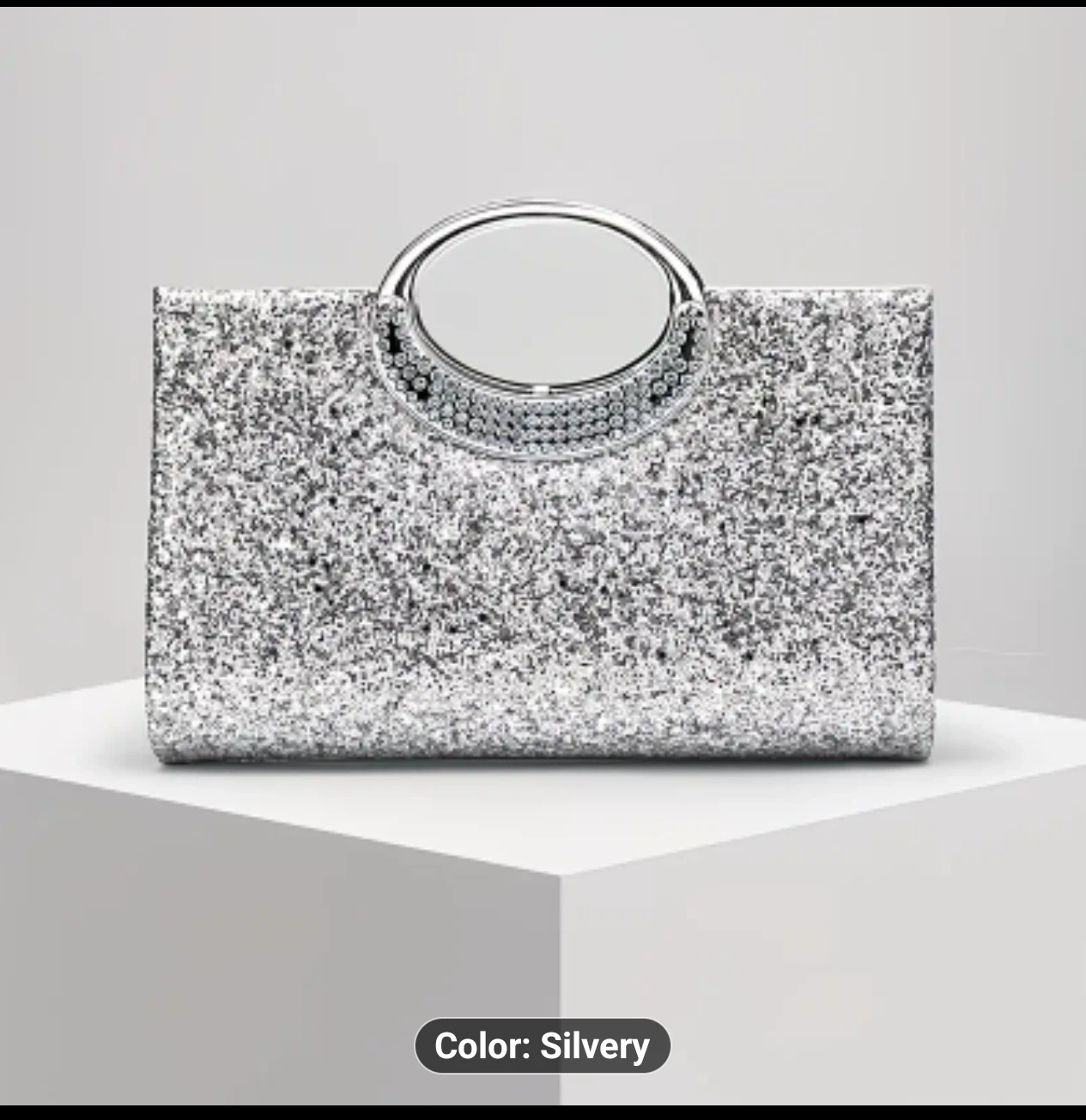 Sparkly Silver Clutch Handbag with Handle - photo 2