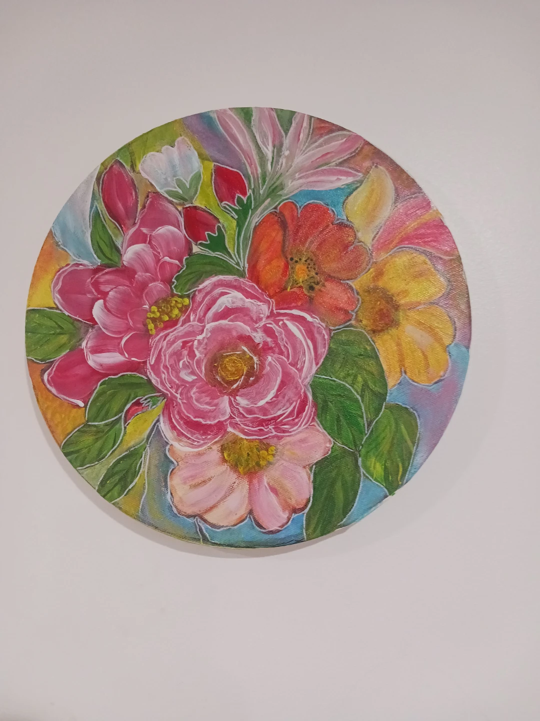 Hand painted Round Floral Painting