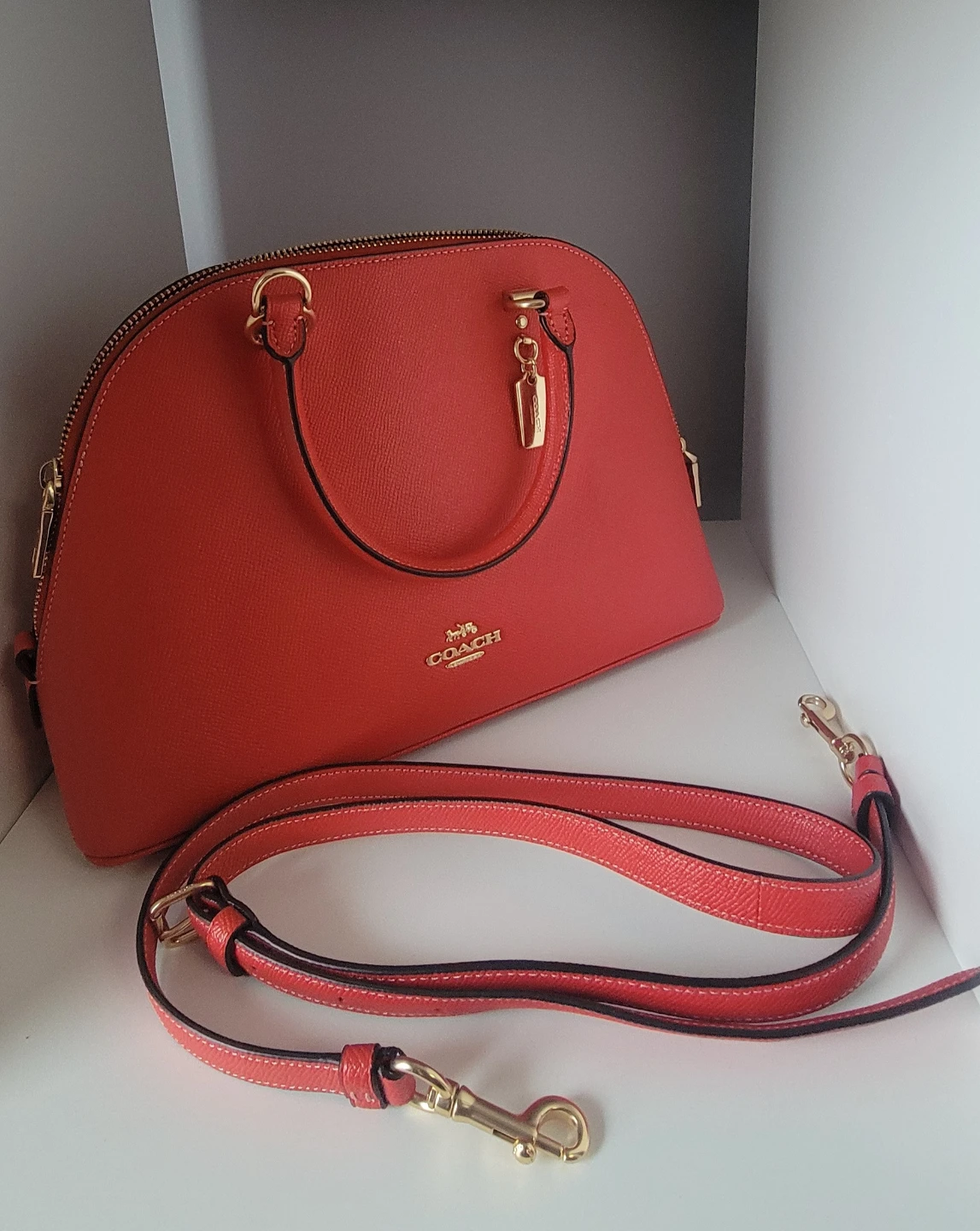Coach Red Leather Satchel Handbag - photo 2